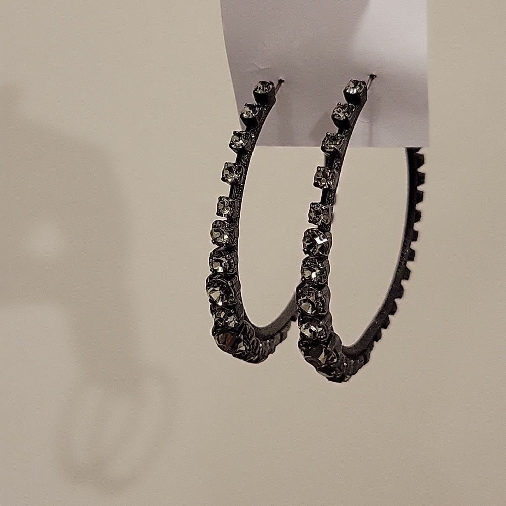 BLACK LARGE ICY CRYSTAL HOOPS